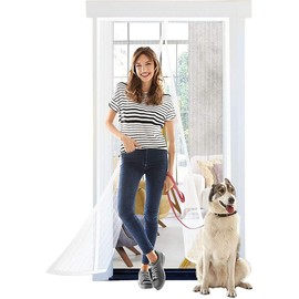 Magnetic Screen Door,36"x82" Heavy - Duty White Magnetic Mesh, Fits 34"x80" Door, Auto Closing, Away Mosquito,Pet & Kid Friendly for Patio Bedroom kitchen Door