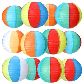 Bencailor 12 Pcs Summer Paper Lanterns Hanging Decor Round Colorful Paper Lanterns Decorations for Anniversary Wedding Party(Rainbow)