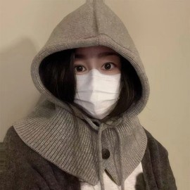 Women's Balaclava Hooded Scarf & Hat Combo - Winter Muffler lf3504 (One Size) Light Khaki Hat 4ea