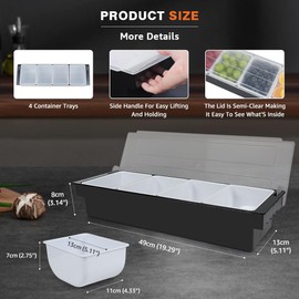 JUSINGMI Bar Fruit Condiment Caddy With Lid,Bar Garnish Caddy For Bartenders, Toppings Container For Salad Bar, Taco bar (4 Compartment)