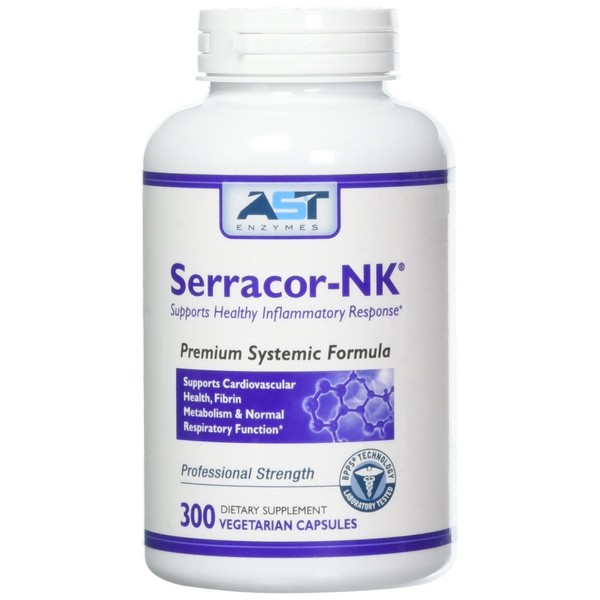 Serracor-NK – 300 Vegetarian Capsules – Circulatory and Respiratory Support – Premium Natural Systemic Enzymes Formula – Contains Enteric-Coated Serrapeptase and Enteric-Coated Nattokinase – AST Enzymes