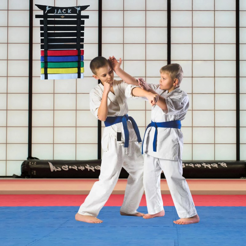 Martial Arts Belt Display Rack, Wooden Wall Mount, Karate and