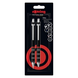 Rotring Tikky Set of Fine Lead Pencil and Ballpoint Pen | Pencil with HB Lead, 0.5 mm | Medium Tip Writing Instrument | Black Barrel | Lightweight with Rubberised Grip