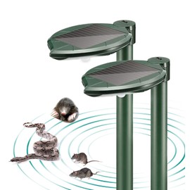 Snake Repellent Solar Powered Ultrasonic Outdoor – Oversized Mole Gopher Vole Repellent Stakes with LED Garden Light, Waterproof Sonic Deterrent for Yard Lawn, 2 Pack Green