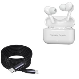 BoxWave Cable Compatible with Xupurtlk A8 Language Translator Earbuds - DirectSync PD Cable (10ft) - USB-C to USB-C (100W), Long Type C Braided Nylon Alloy Fast Charge - Jet Black