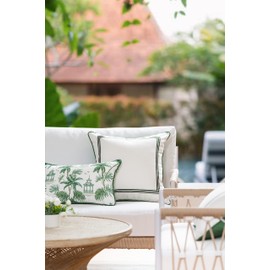 Hofdeco Premium Coastal Patio Indoor Outdoor Lumbar Pillow Cover Only, 12"x20" Water Resistant for Backyard, Couch, Green Beach Scene