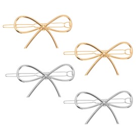 Lnngub 4 Pcs Hair Barrettes for Women, Metal Bow Hair Clips Elegant Cute Bow Hair Pin Gold and Silver Bows Hairpins Barrettes Hair Accessories Hair Styling Pins for Women Girls