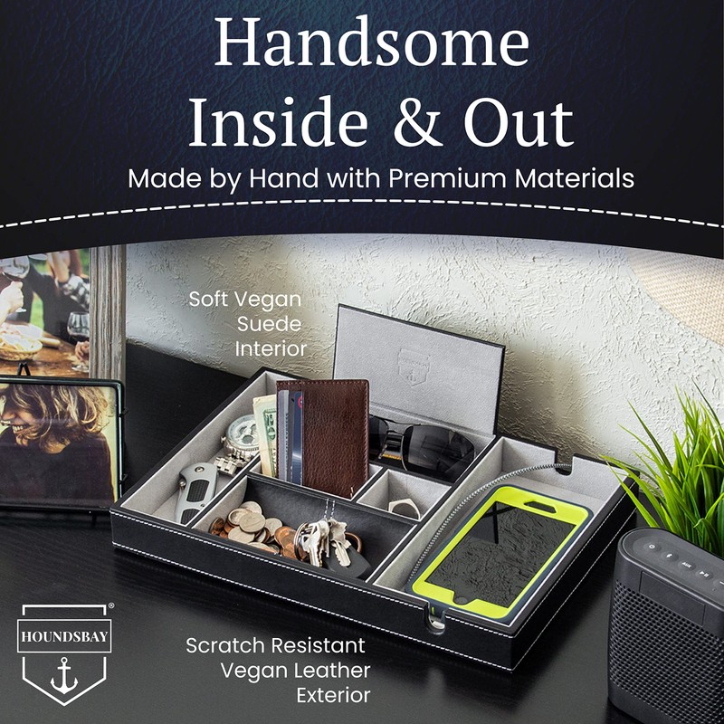 HOUNDSBAY Victory Valet Tray for Men Handmade PU Leather EDC