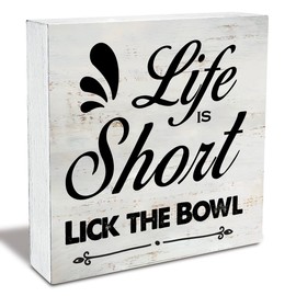 Rustic Life is Short Lick the Bowl Wood Box Sign Funny Bathroom Wooden Box Sign Farmhouse Home Restroom Toilet Desk Shelf Decor (5 X 5 Inch)