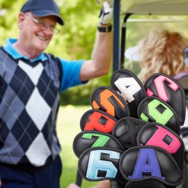 Craftsman Golf 10pcs Magnetic Black Iron Headcover Set with Large Colorful No.on Both Sides Suitable for Left and Right Hand Golfer