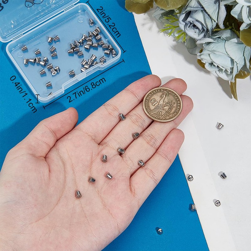 Beebeecraft 1 Box 50Pcs Screwback Earring Backs 316L Stainless Steel