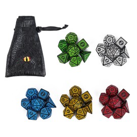 Cusdie 5 Sets/35 Pcs DND Dice Polyhedral Dice Set with Dragon Eye Bag, Window Lattice Pattern D&D Dice Set for Dungeons and Dragons, RPG, MTG Table Games