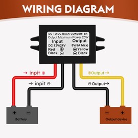 Klnuoxj DC 24V 12V to 5V 5A 25W Step Down Converter Module Buck Reduced Voltage Regulator Car Power Converter 24 Volt 12 Volt to 5 Volts Direct Current Converter (2-PCS)