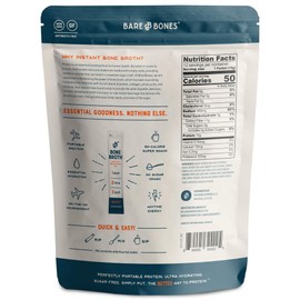 Bare Bones Bone Broth Instant Powdered Beverage Mix, Beef, 10g Protein, Keto & Paleo Friendly, 15g Sticks, Pack of 12 Servings