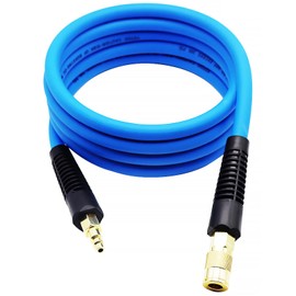 YOTOO Hybrid Lead-in Air Hose 3/8-Inch by 10-Feet 300 PSI Heavy Duty, Lightweight, Kink Resistant, All-Weather Flexibility with 1/4-Inch Brass Male Fittings, Bend Restrictors, Blue