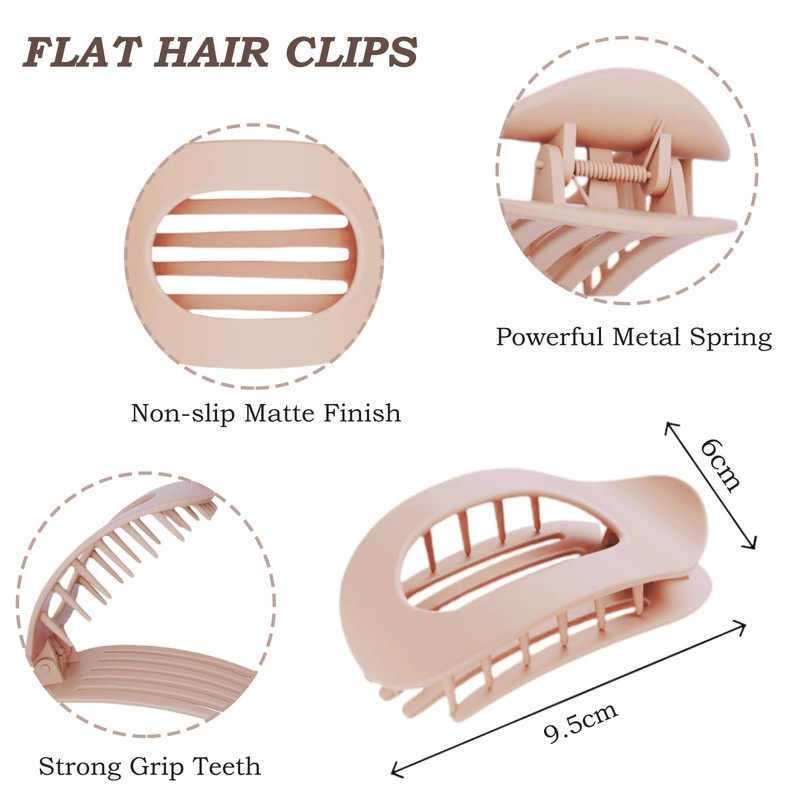 Flat Claw Clips for Women, 6 PCS Flat Hair Clips