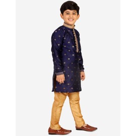 Pro-Ethic Style Developer Conjuntos de kurta de seda para niños | Jaquard | Ropa étnica para niños con diseño propio (S-174), Azul marino, 7-8 Años