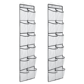MSLOVE Narrow Over The Door Shoe Organizer, 12 Large Mesh Pockets Hanging Shoe Organizer for Closet Organizers and Storage, White, 2 Pack