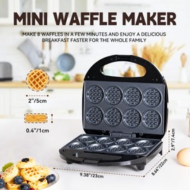Mini Waffle Maker, Machine Nonstick Small Waffle Maker with Quick Heat-Up Make 8 pcs Waffles, Waffle Maker for Kids, Just Add Batter, Suitable for Breakfast, Snacks, Desserts (Mini Waffle Maker)