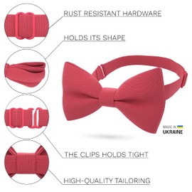 Boys Red Bow Tie Teens Gabardine Fabric Material for Kids Bowtie, Toddler Bow ties Formal Pre-Tied Tuxedo Clip on Shape Infant Handmade Bow ties for Any Ages in Solid Colors (Medium, Light Red)