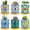 Ascrafter 6 Pack Mandala Succulent Plant Pot with Bamboo Trays,