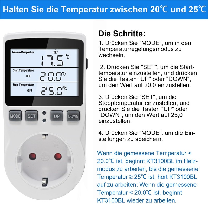 KETOTEK 230 V Temperature Controller Plug with Sensor, Digital Thermostat