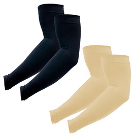 PFFY 2 Pairs UV Protection Cooling Arm Sleeves for Men and Women UPF 50 Sun Sleeve Black+ Beige