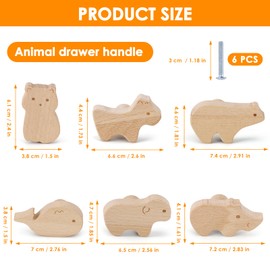 Palmcee Cabinet Drawer Knobs, 6 Pack Animal Wood Door Drawer Handles with Screws for Children's Room Cute Solid Drawer Knobs for Kids Room, Log Color Wooden Handles for Cabinets