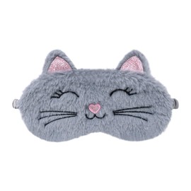 Zimoer 1 Stück kuschelige 3D Schlafmaske, süße graue Katze Design, super weich & atmungsaktiv, perfekt für Reisen, Nickerchen & zu Hause – ideale Schlafhilfe für Kinder, Mädchen, Jungen & Erwachsene