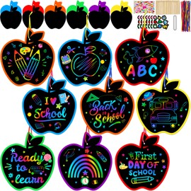 Eternity sky Back to School Crafts - 60 Sets Apple-Shaped Scratch Art, First Day of School Magic DIY Kit,Fall Thanksgiving Classroom Activities Party Favors
