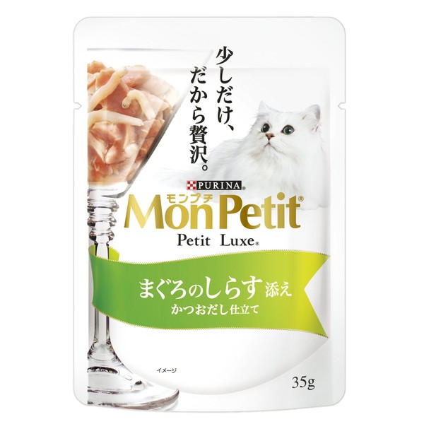 Monpuchi Petit Luxe Pouch, For Adult Cats, Tuna Whitebait, 1.2 oz (35 g) x 12 Bags (Bulk Purchase) [Cat Food]
