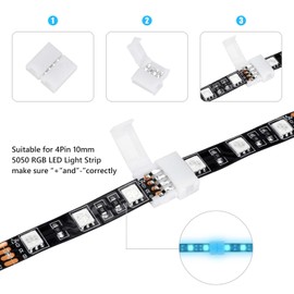 20Packs 4-Pin RGB LED Light Strip Connectors 10mm Unwired Gapless Solderless Adapter Terminal Extension for SMD 5050 Multicolor Strip