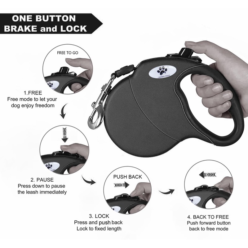 CROWN PAWS 16ft Retractable Dog Leash for Large Breed Dogs