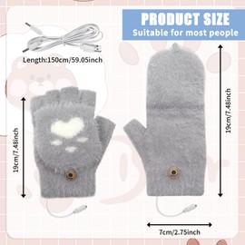 USB Heated Gloves for Women, Full & Half Finger Soft Mitten Knitted Heated Hand Gloves Cute Cat Paw Washable Warmer Fingerless Gloves for Winter Indoor or Outdoor Laptop Office Work Typing