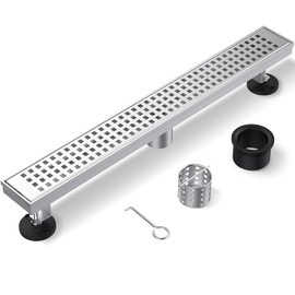 ZEKOO 60 Inch Linear Shower Drain Brushed Nickel,V-Shaped Large-Displacement Shower Drain,304 Stainless Steel Floor Drain for Bathroom,Rectangular Shower Floor Drain with Grate Removable,Linear Drain
