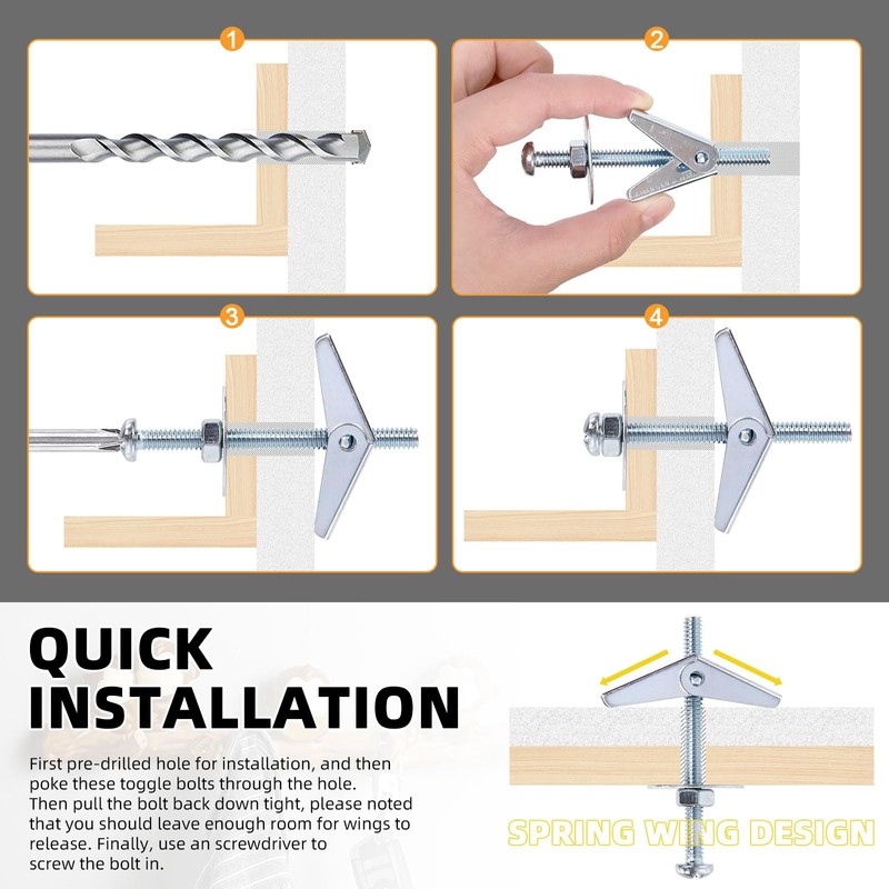 Tanstic 30 Sets 3/16 Inch Toggle Bolt and Wing Nut