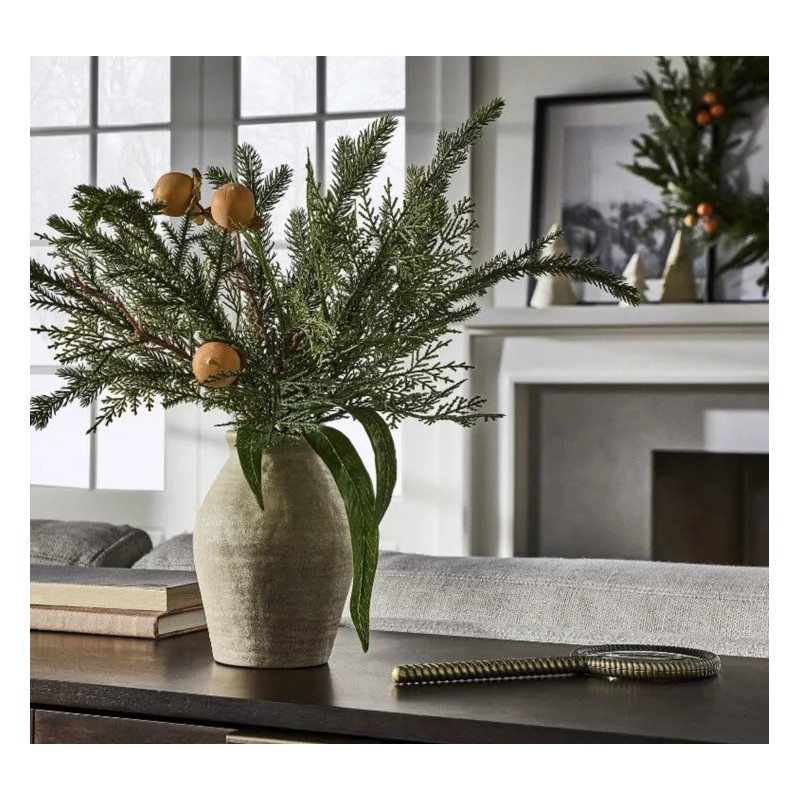 Studio McGee Threshold Mixed Greenery with Oranges in Pot Arrangement