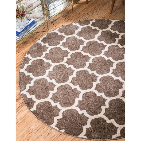 Unique Loom Trellis Collection Modern Morroccan Inspired with Lattice Design Area Rug, 6 ft, Brown/Beige