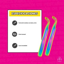 Pinza Vetus Extensión Pestañas Curva Tornasol Acero Inoxidable 1x1