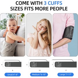 Pediatric Blood Pressure Cuff, Blood Pressure Machine for Home Use - 3 Size Cuffs, Small 4"-8", Medium 6"-10" and Large 7"-17", Perfect for Family Health Monitoring