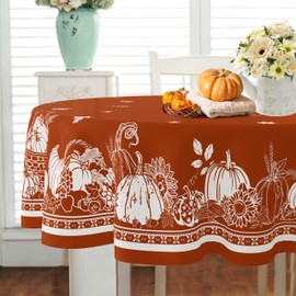 Yighty Oval Fall Tablecloth,OrangeThanksgiving Autumn Harvest Pumpkin Sunflower Maple Leaf Table cloth,Polyester Waterproof Wrinkle Resistant Durable Tablecloth for Fall,Thanksgiving,Home Decor 60x120