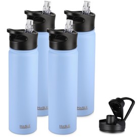 HASLE OUTFITTERS Insulated Water Bottle 22 oz Double Wall Stainless Steel Water Bottle Wide Mouth with Straw Lid & Spout Lid Keeps Cold or Hot(Blue,4)