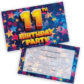 11th Birthday Party Invitations Kids - Celebration Stars 20 Pack - Childrens Birthday Invitations for Boys/Girls A6 Bday Party Invites Invitation Cards with Folding Envelopes