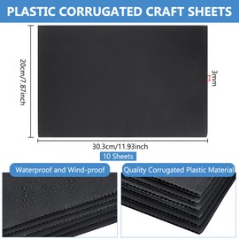 BENECREAT Pack of 10 Black Corrugated Plastic Sheets, 30 x 20 cm, Large Sturdy Blank Yard Signs, 3 mm Thick Waterproof Sign for Home Sale Signs, Lawn Signs, Advertising