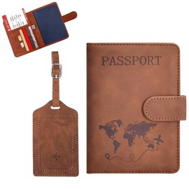 AXERHK Passport Holder, Set of 2 with Passport Cover and Suitcase Tag, Multi-Layer Storage Practical Passport Cover, Brown Passport Organiser for Travel and Business Trips