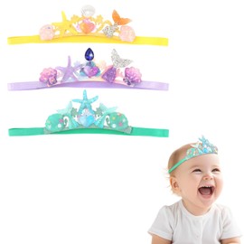 GAFATORY Mermaid Headband 3 Pcs Elastic Headband Non Slip Mermaid Hair Accessories for Girls Glitter Rhinestone Mermaid Party Favors for Ocean Theme party Helloween Cosplay with Starfish