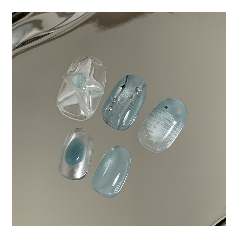[Handmade Nail Tips] Blue Star Nail Tips - Short Oval