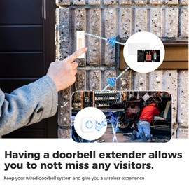 Wireless Doorbell Extender with Receiver Connects to Existing Hardwired Doorbell into Wireless Door Bell with 656 FT Range, 58 Chimes and 5 Volume Levels for Garage/Basement (1 Extender 2 Receiver）