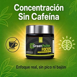 GreenPulse Focus Nootrópico y Suplemento para la Concentración Sin Cafeína - Con L-Teanina, Bacopa Monnieri, Rhodiola, Ginseng, ALCAR y Magnesio, 60 C