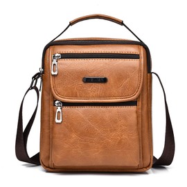 Zipper Buckle Leather Messenger Bag Crossbody Shoulder Bag Vintage Handle Bags (B-Light brown)